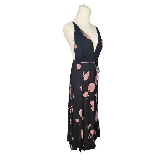 Reformation Dress Size 2 Callalily Gown Wrap Floral Layered Flowy Black Pink - Picture 11 of 17
